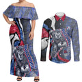Personalised Western Bulldogs Couples Matching Off Shoulder Maxi Dress and Long Sleeve Button Shirt Trippy Psychedelic Abstract Art Mascot Football Fans