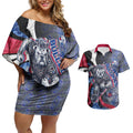 Personalised Western Bulldogs Couples Matching Off Shoulder Short Dress and Hawaiian Shirt Trippy Psychedelic Abstract Art Mascot Football Fans