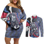 Personalised Western Bulldogs Couples Matching Off Shoulder Short Dress and Long Sleeve Button Shirt Trippy Psychedelic Abstract Art Mascot Football Fans