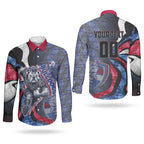 Personalised Western Bulldogs Couples Matching Off Shoulder Short Dress and Long Sleeve Button Shirt Trippy Psychedelic Abstract Art Mascot Football Fans