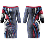 Personalised Western Bulldogs Couples Matching Off The Shoulder Long Sleeve Dress and Hawaiian Shirt Trippy Psychedelic Abstract Art Mascot Football Fans