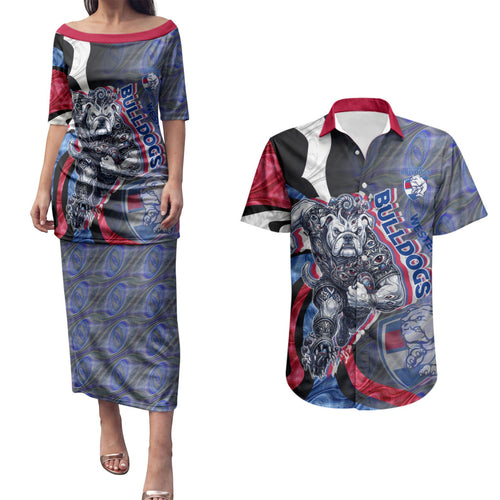 Personalised Western Bulldogs Couples Matching Puletasi and Hawaiian Shirt Trippy Psychedelic Abstract Art Mascot Football Fans