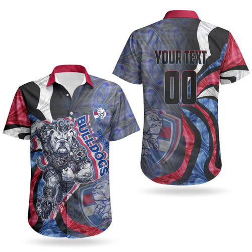 Personalised Western Bulldogs Couples Matching Puletasi and Hawaiian Shirt Trippy Psychedelic Abstract Art Mascot Football Fans