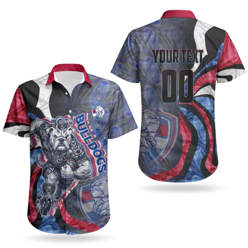 Personalised Western Bulldogs Couples Matching Short Sleeve Bodycon Dress and Hawaiian Shirt Trippy Psychedelic Abstract Art Mascot Football Fans
