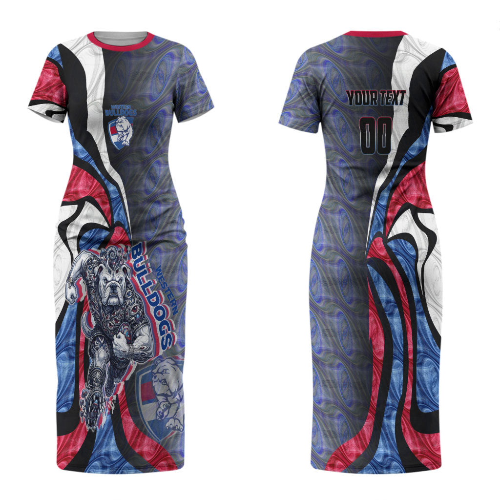 Personalised Western Bulldogs Couples Matching Short Sleeve Bodycon Dress and Hawaiian Shirt Trippy Psychedelic Abstract Art Mascot Football Fans