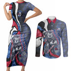 Personalised Western Bulldogs Couples Matching Short Sleeve Bodycon Dress and Long Sleeve Button Shirt Trippy Psychedelic Abstract Art Mascot Football Fans