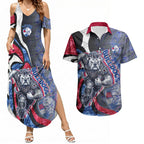 Personalised Western Bulldogs Couples Matching Summer Maxi Dress and Hawaiian Shirt Trippy Psychedelic Abstract Art Mascot Football Fans