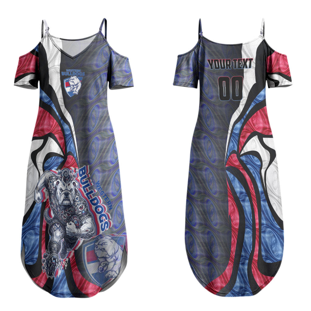 Personalised Western Bulldogs Couples Matching Summer Maxi Dress and Hawaiian Shirt Trippy Psychedelic Abstract Art Mascot Football Fans