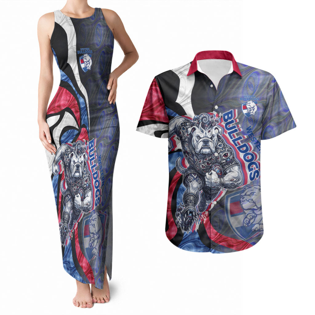 Personalised Western Bulldogs Couples Matching Tank Maxi Dress and Hawaiian Shirt Trippy Psychedelic Abstract Art Mascot Football Fans