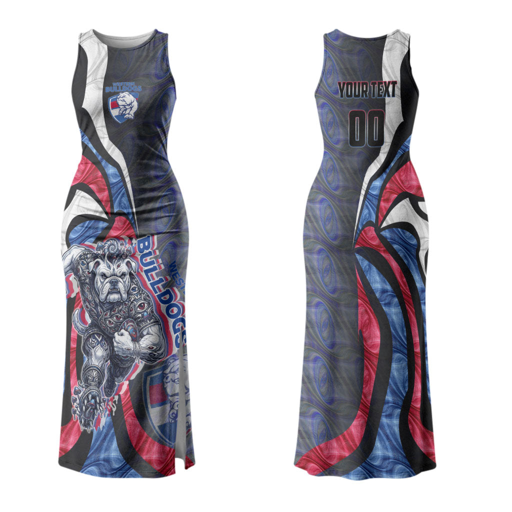Personalised Western Bulldogs Couples Matching Tank Maxi Dress and Hawaiian Shirt Trippy Psychedelic Abstract Art Mascot Football Fans