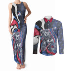 Personalised Western Bulldogs Couples Matching Tank Maxi Dress and Long Sleeve Button Shirt Trippy Psychedelic Abstract Art Mascot Football Fans