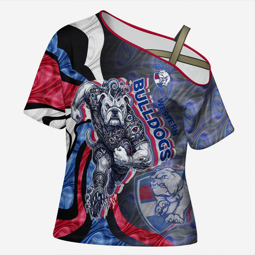 Personalised Western Bulldogs Cross Shoulder Shirt Trippy Psychedelic Abstract Art Mascot Football Fans