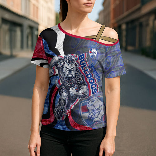 Personalised Western Bulldogs Cross Shoulder Shirt Trippy Psychedelic Abstract Art Mascot Football Fans