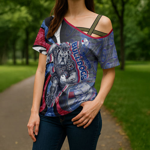 Personalised Western Bulldogs Cross Shoulder Shirt Trippy Psychedelic Abstract Art Mascot Football Fans