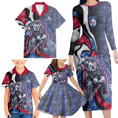 Personalised Western Bulldogs Family Matching Long Sleeve Bodycon Dress and Hawaiian Shirt Trippy Psychedelic Abstract Art Mascot Football Fans