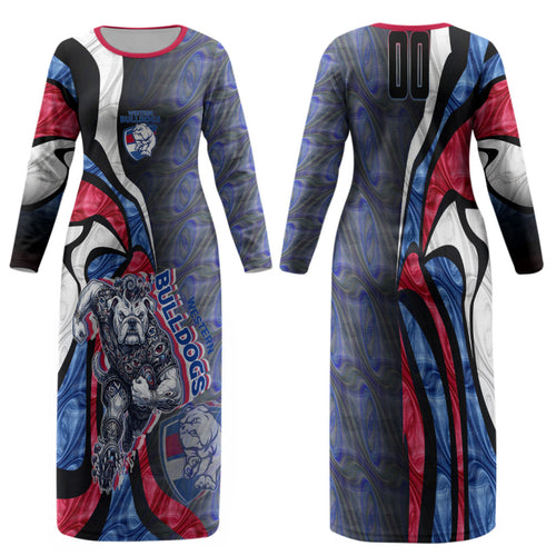 Personalised Western Bulldogs Family Matching Long Sleeve Bodycon Dress and Hawaiian Shirt Trippy Psychedelic Abstract Art Mascot Football Fans