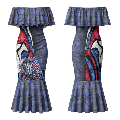 Personalised Western Bulldogs Family Matching Mermaid Dress and Hawaiian Shirt Trippy Psychedelic Abstract Art Mascot Football Fans