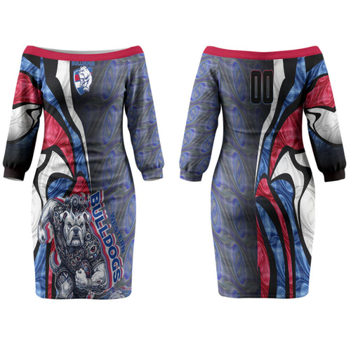 Personalised Western Bulldogs Family Matching Off The Shoulder Long Sleeve Dress and Hawaiian Shirt Trippy Psychedelic Abstract Art Mascot Football Fans