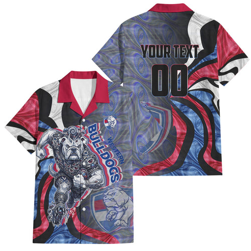 Personalised Western Bulldogs Family Matching Off The Shoulder Long Sleeve Dress and Hawaiian Shirt Trippy Psychedelic Abstract Art Mascot Football Fans