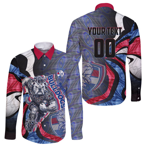 Personalised Western Bulldogs Family Matching Off The Shoulder Long Sleeve Dress and Hawaiian Shirt Trippy Psychedelic Abstract Art Mascot Football Fans