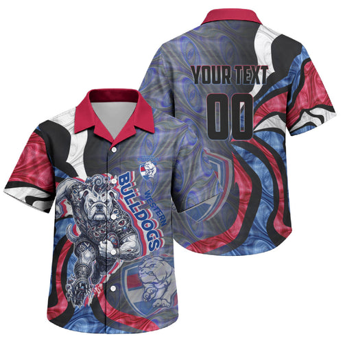 Personalised Western Bulldogs Family Matching Off The Shoulder Long Sleeve Dress and Hawaiian Shirt Trippy Psychedelic Abstract Art Mascot Football Fans