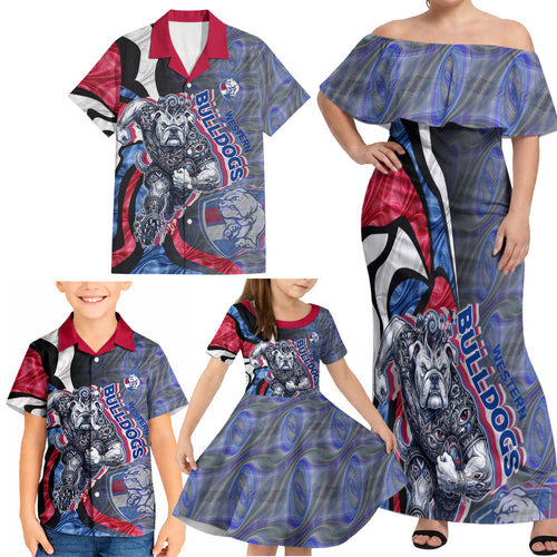 Personalised Western Bulldogs Family Matching Off Shoulder Maxi Dress and Hawaiian Shirt Trippy Psychedelic Abstract Art Mascot Football Fans