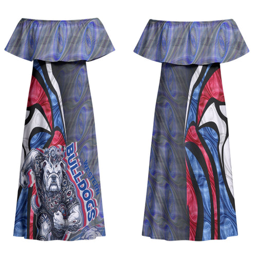 Personalised Western Bulldogs Family Matching Off Shoulder Maxi Dress and Hawaiian Shirt Trippy Psychedelic Abstract Art Mascot Football Fans