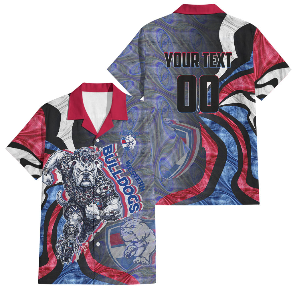 Personalised Western Bulldogs Family Matching Off Shoulder Maxi Dress and Hawaiian Shirt Trippy Psychedelic Abstract Art Mascot Football Fans