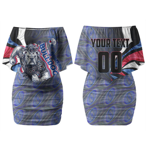 Personalised Western Bulldogs Family Matching Off Shoulder Short Dress and Hawaiian Shirt Trippy Psychedelic Abstract Art Mascot Football Fans