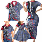 Personalised Western Bulldogs Family Matching Short Sleeve Bodycon Dress and Hawaiian Shirt Trippy Psychedelic Abstract Art Mascot Football Fans