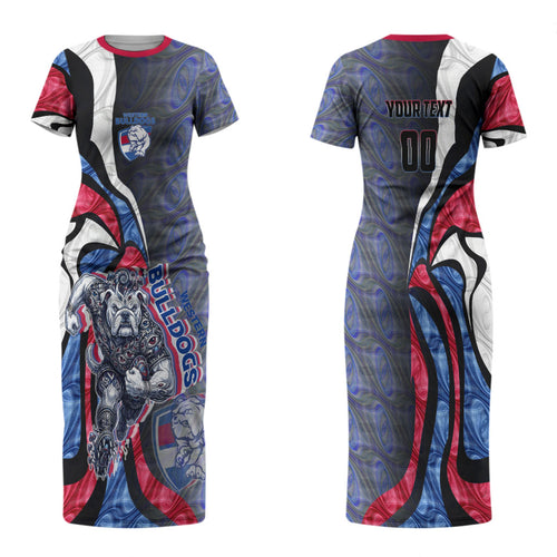 Personalised Western Bulldogs Family Matching Short Sleeve Bodycon Dress and Hawaiian Shirt Trippy Psychedelic Abstract Art Mascot Football Fans