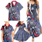 Personalised Western Bulldogs Family Matching Summer Maxi Dress and Hawaiian Shirt Trippy Psychedelic Abstract Art Mascot Football Fans