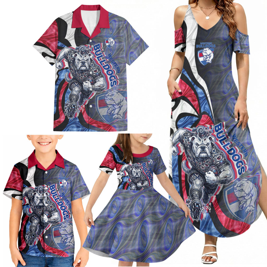 Personalised Western Bulldogs Family Matching Summer Maxi Dress and Hawaiian Shirt Trippy Psychedelic Abstract Art Mascot Football Fans