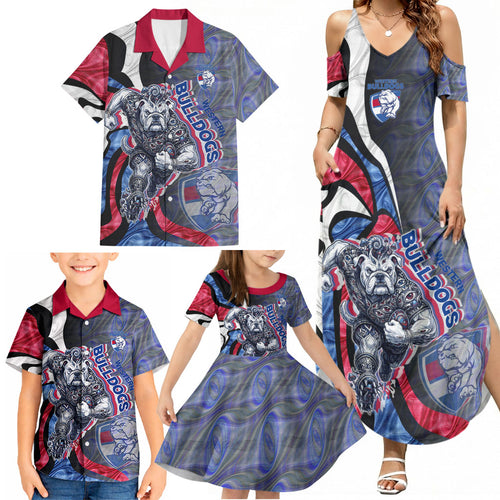 Personalised Western Bulldogs Family Matching Summer Maxi Dress and Hawaiian Shirt Trippy Psychedelic Abstract Art Mascot Football Fans
