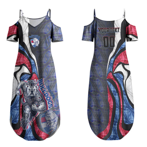 Personalised Western Bulldogs Family Matching Summer Maxi Dress and Hawaiian Shirt Trippy Psychedelic Abstract Art Mascot Football Fans