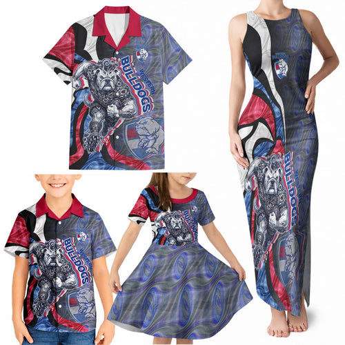 Personalised Western Bulldogs Family Matching Tank Maxi Dress and Hawaiian Shirt Trippy Psychedelic Abstract Art Mascot Football Fans