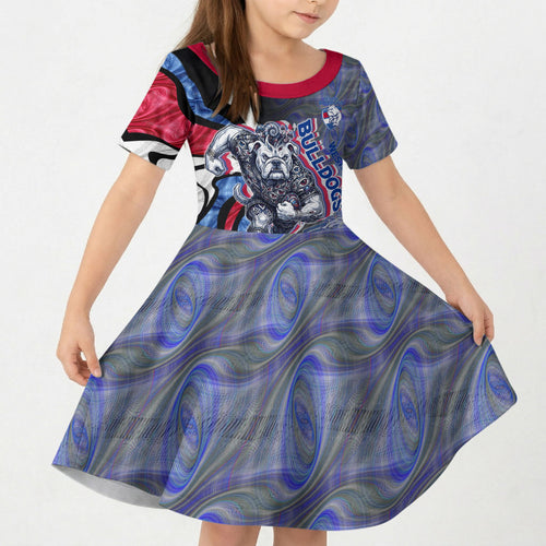 Personalised Western Bulldogs Kid Short Sleeve Dress Trippy Psychedelic Abstract Art Mascot Football Fans