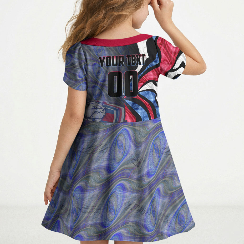 Personalised Western Bulldogs Kid Short Sleeve Dress Trippy Psychedelic Abstract Art Mascot Football Fans