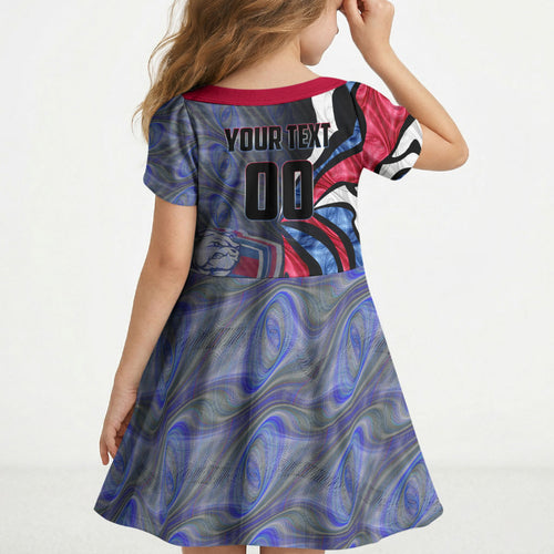 Personalised Western Bulldogs Kid Short Sleeve Dress Trippy Psychedelic Abstract Art Mascot Football Fans