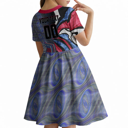 Personalised Western Bulldogs Kid Short Sleeve Dress Trippy Psychedelic Abstract Art Mascot Football Fans