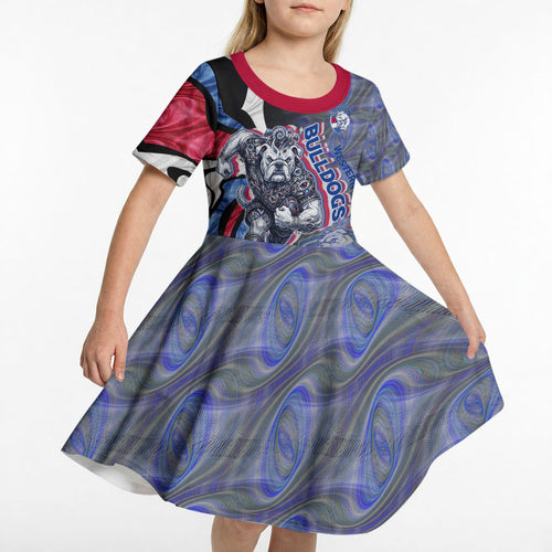 Personalised Western Bulldogs Kid Short Sleeve Dress Trippy Psychedelic Abstract Art Mascot Football Fans