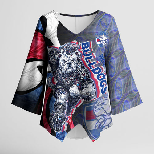 Personalised Western Bulldogs Kimono Sleeve Blouse Trippy Psychedelic Abstract Art Mascot Football Fans
