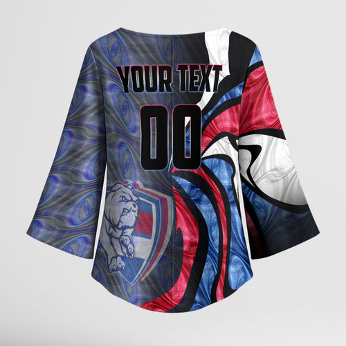 Personalised Western Bulldogs Kimono Sleeve Blouse Trippy Psychedelic Abstract Art Mascot Football Fans