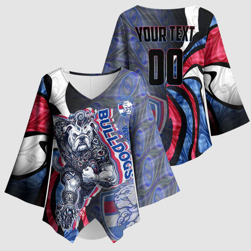 Personalised Western Bulldogs Kimono Sleeve Blouse Trippy Psychedelic Abstract Art Mascot Football Fans