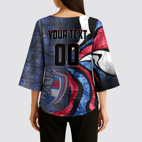 Personalised Western Bulldogs Kimono Sleeve Blouse Trippy Psychedelic Abstract Art Mascot Football Fans