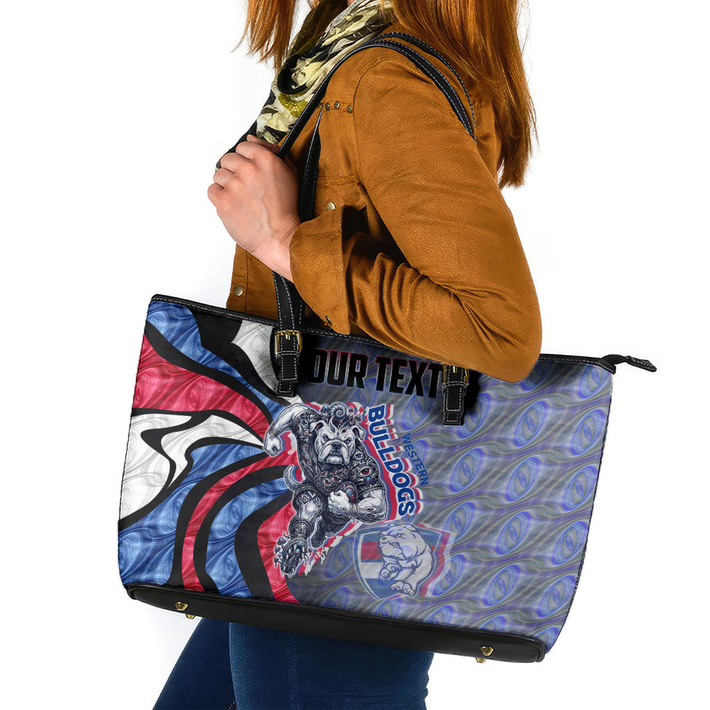 Personalised Western Bulldogs Leather Tote Bag Trippy Psychedelic Abstract Art Mascot Football Fans