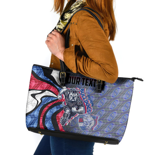 Personalised Western Bulldogs Leather Tote Bag Trippy Psychedelic Abstract Art Mascot Football Fans