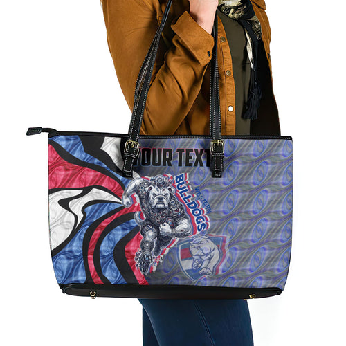 Personalised Western Bulldogs Leather Tote Bag Trippy Psychedelic Abstract Art Mascot Football Fans