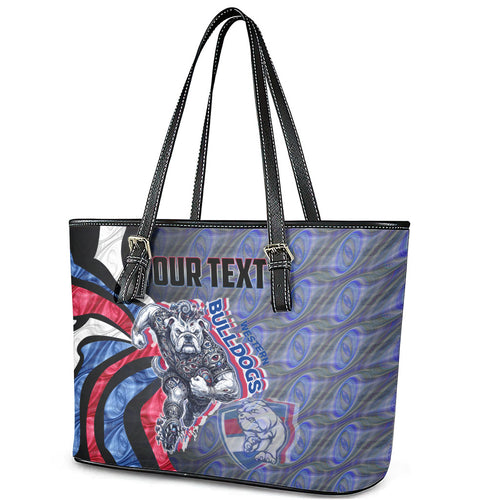 Personalised Western Bulldogs Leather Tote Bag Trippy Psychedelic Abstract Art Mascot Football Fans