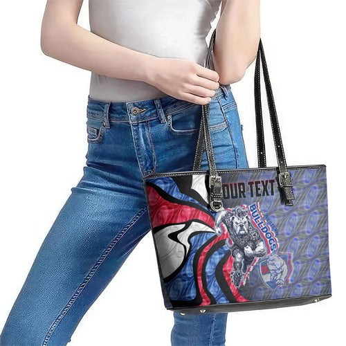 Personalised Western Bulldogs Leather Tote Bag Trippy Psychedelic Abstract Art Mascot Football Fans